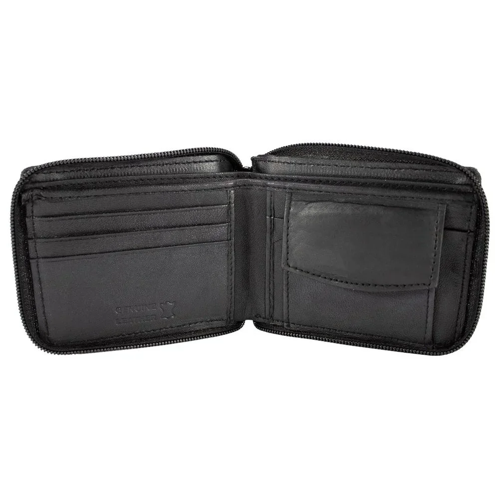 Men Lambskin Leather Bifold Wallet, Black